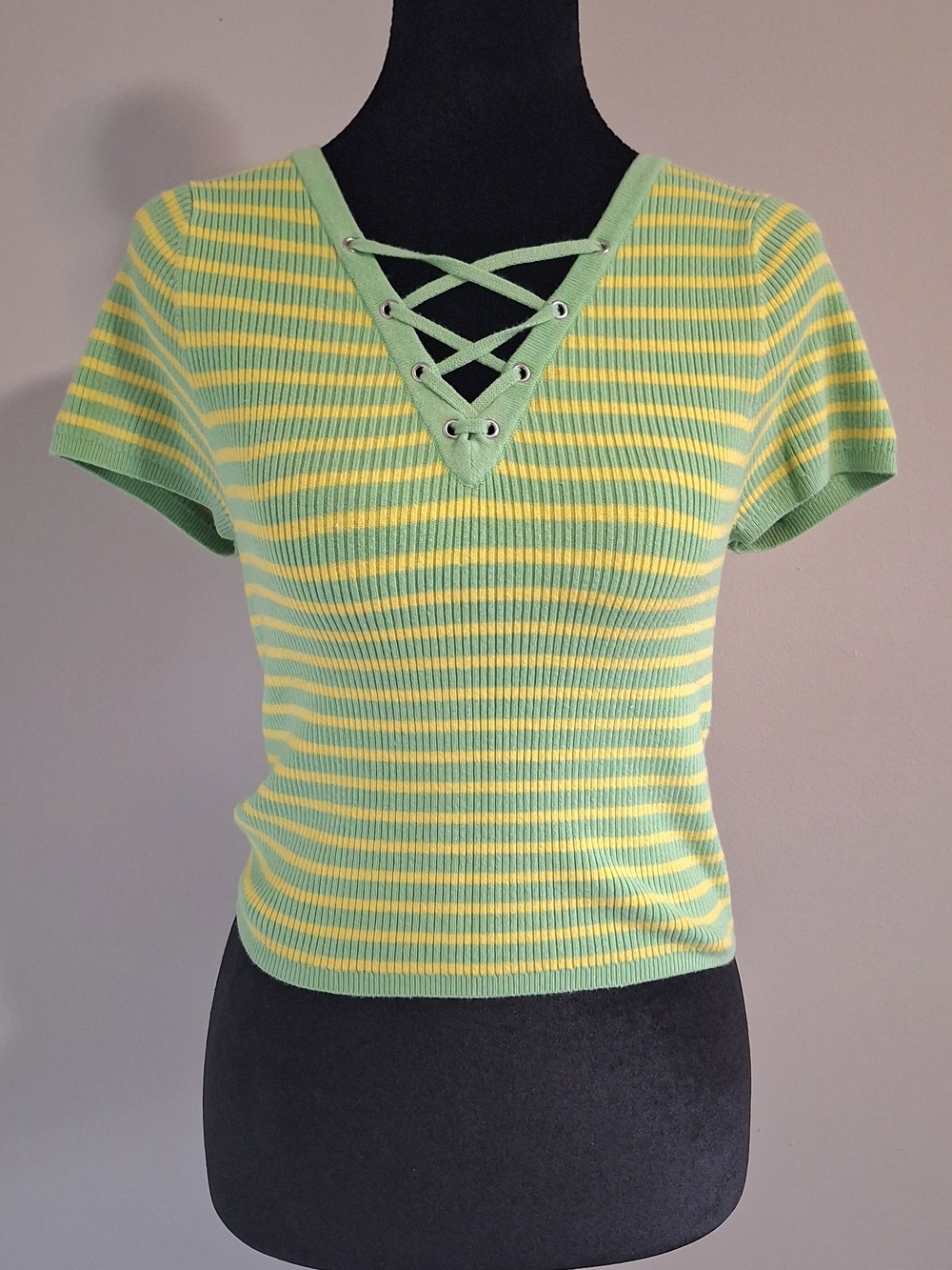 Urban Outfitters BDG Green And Yellow Striped Lace-Up Crop Top